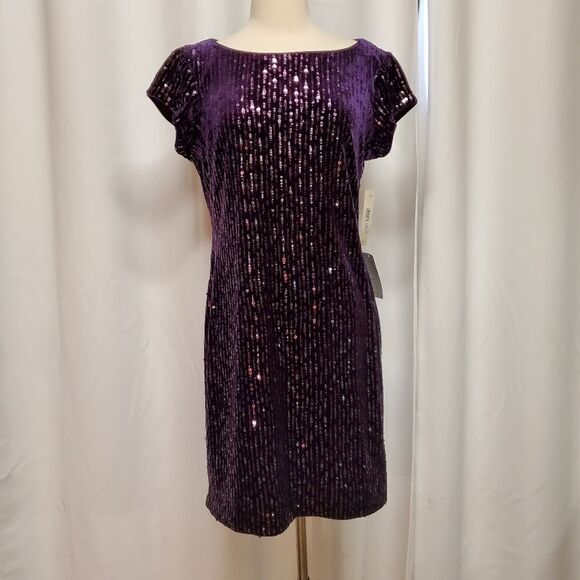 Eliza J Purple Plum Sparkle Sequin Cocktail Minidress 10 - Picture 2 of 9